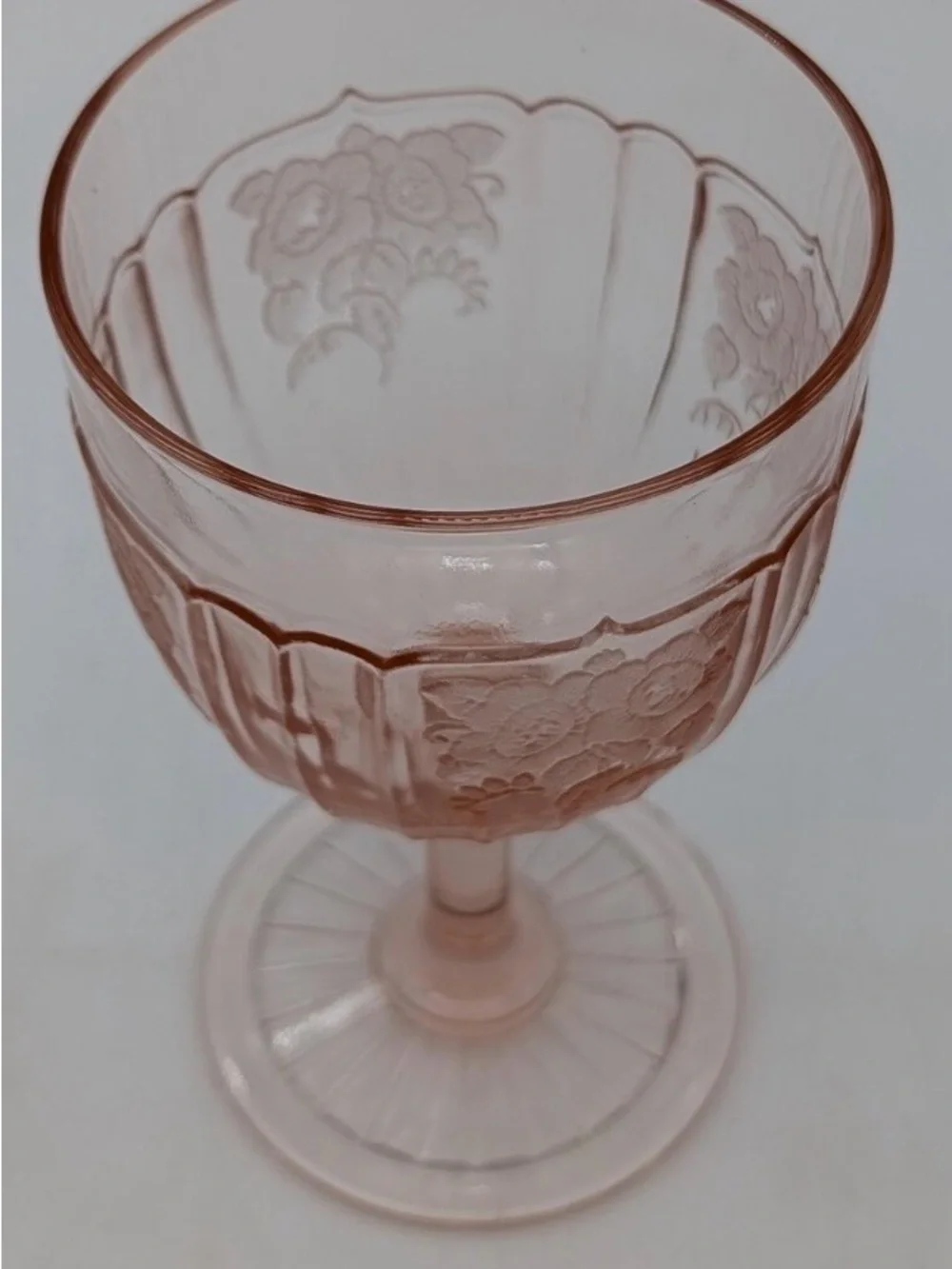 Anchor Hocking Mayfair Pink Rose Depression glass Goblets - vintage Set of 5 - Picture 3 of 4
